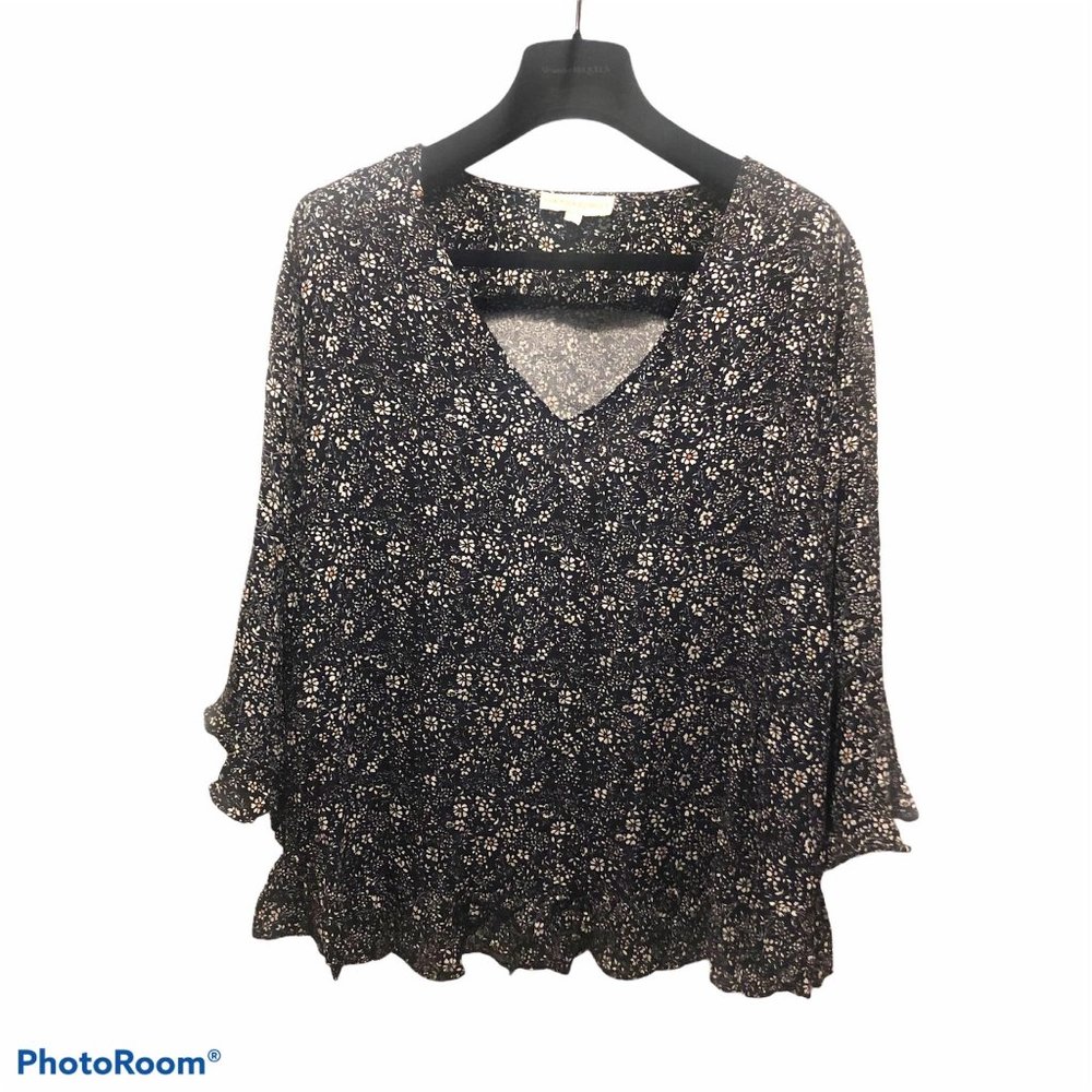 CYNTHIA ROWLEY BLACK FLORAL DAISY BLOUSE LARGE